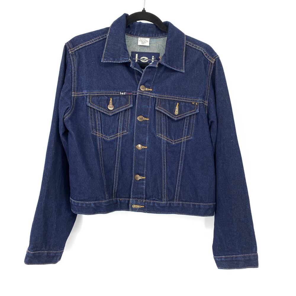 L.e.i Denim Trucker Jacket Womens Size Large Dark Wash Denim 100% Cotton